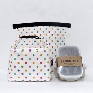 Super Set Lunchbag 1 + Lunch Box 2 / “Polka Dots Design” Thermal Handle Paper Bag กระเป๋ากระดาษ กันน้ำ รักษาอุณหภูมิ เซ็ตกระเป๋าเก็บอุณหภูมิ 1+กล่อง 2