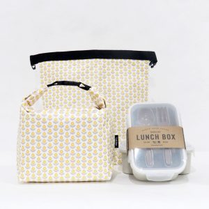 Super Set Lunchbag 1 + Lunch Box 2 / “Yellow Flowers Design” Thermal Handle Paper Bag กระเป๋ากระดาษ กันน้ำ รักษาอุณหภูมิ เซ็ตกระเป๋าเก็บอุณหภูมิ 1+กล่อง 2