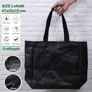 "กระเป๋าสะพาย Tote Black Color L Size"Tote Bag กระเป๋ากระดาษ กันน้ำ ด้านในผ้าซับ มีซิป